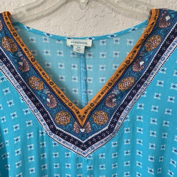 Sundance Island Medallion Sheer Poncho Womens Small Petite Oversized Blue Coast - Picture 4 of 6